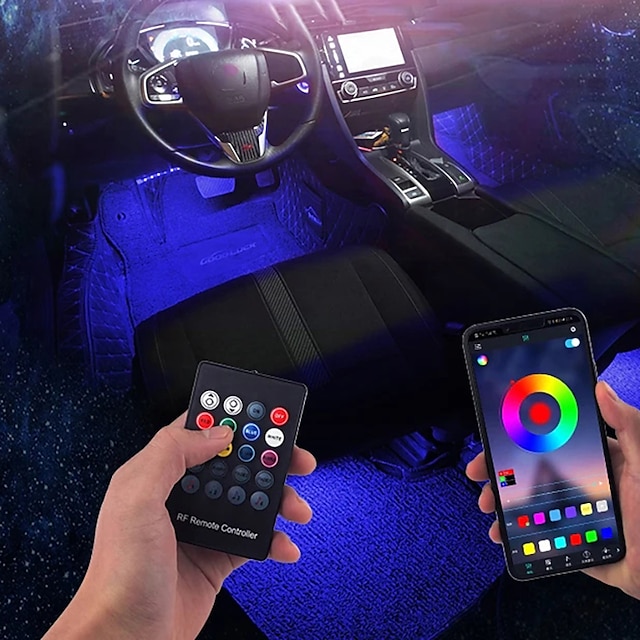  Светодиодная подсветка салона автомобиля RGB с атмосферным освещением, подсветка настроения, ножная лампа с дистанционным управлением через приложение прикуривателя