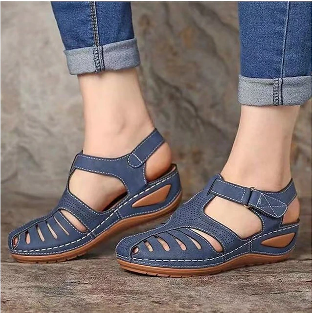 Comfortable Navy Blue Women's Cut-Out Sandals - Breathable Leather Design with Adjustable Strap, Ideal for Everyday Wear 15