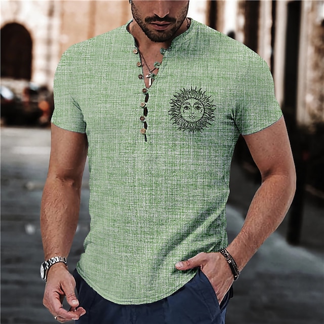  Men's Shirt Sun Graphic Prints Stand Collar Blue Purple Green Khaki Gray Outdoor Street Short Sleeve Print Clothing Apparel  Fashion Streetwear Designer Retro