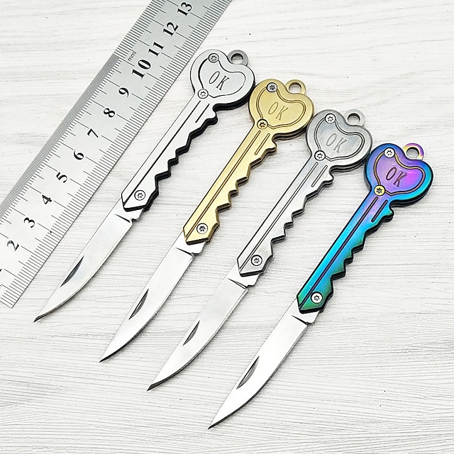  OK Foldable Knife Key Chain Mini Pocket Knife Box Cutter Keychain Pendant Color Handle Decoration
