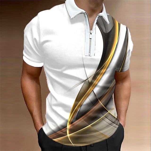 Men's Zip Polo Waffle Polo Shirt Polo Shirt Golf Shirt Turndown ...