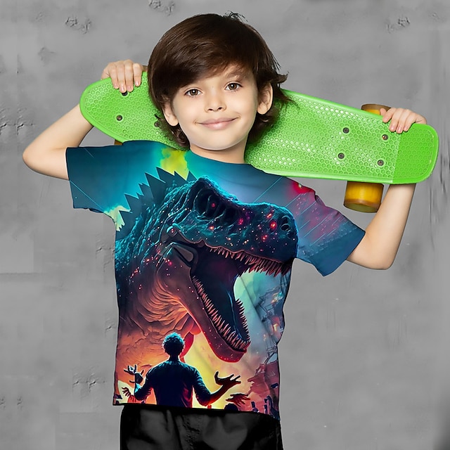  Boys T shirt Short Sleeve T shirt Graphic Animal Dinosaur Active Sports Fashion 3D Print Outdoor Casual Daily Polyester Crewneck Kids 3-12 Years 3D Printed Graphic Regular Fit Shirt