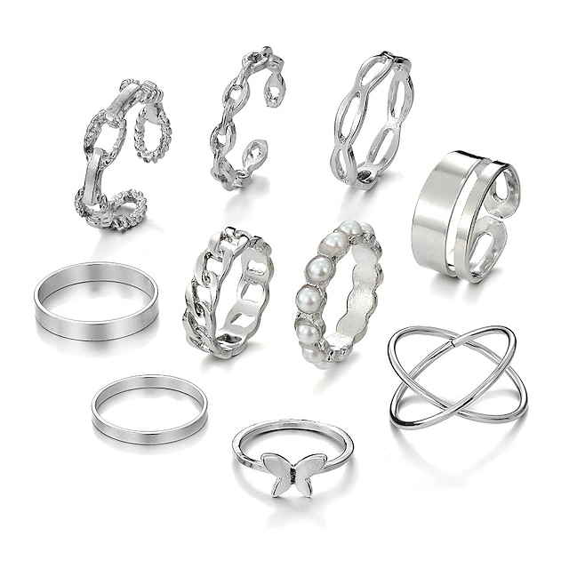  Women Ring Wedding Geometrical Silver Chrome Mini Punk Personalized Stylish 10pcs