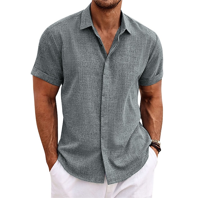  Men's Shirt Linen Shirt Casual Shirt Summer Shirt Beach Shirt Button Down Shirt Black White Blue Plain Short Sleeve Summer Lapel Casual Daily Clothing Apparel