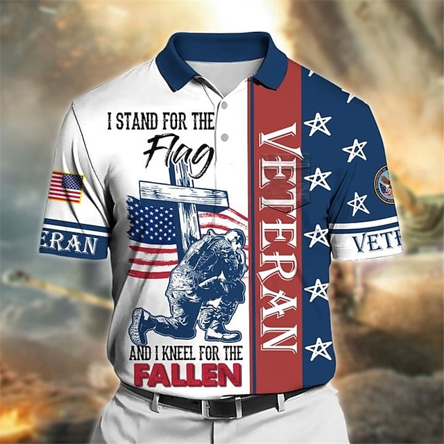  Pánské veteráni Vlastenec Polokošile Golfová košile Krátký rukáv Polo tričko Košile s límečkem Na běžné nošení Streetwear Oblečení na dovolenou Párty oblečení Knoflíky 3D tisk Fialová Námořnická mod