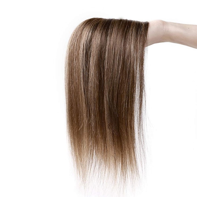  6 pulgadas 100% cabello humano remy base de seda postizo superior para mujeres clip en topper hecho a mano top toppee pieza de cabello 120% densidad parte media con adelgazamiento del cabello # 4p27