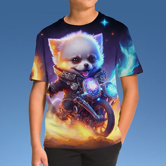  Boys 3D Animal Cartoon Dog T shirt Tee Short Sleeve 3D Print Summer Spring Active Sports Fashion Polyester Kids 3-12 Years Outdoor Casual Daily Regular Fit