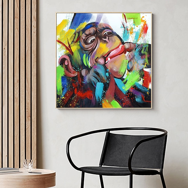  Pintura al óleo hecha a mano lienzo decoración de arte de la pared moderno abstracto animal sonriente colorido orangután para la decoración del hogar enrollado sin marco pintura sin estirar