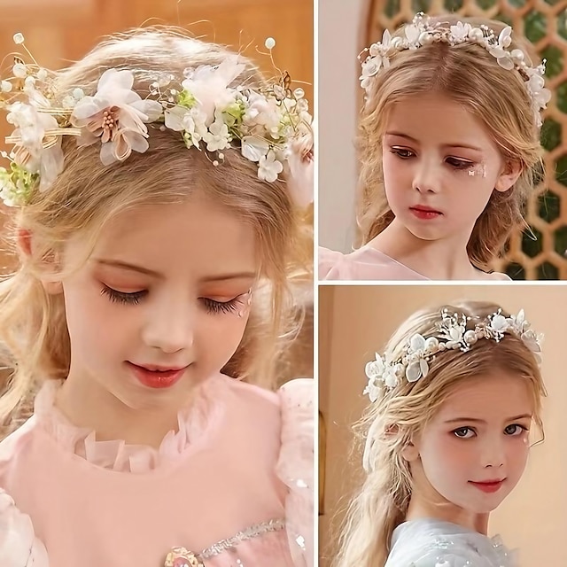  Mädchen Blumen Kopfschmuck Haarschmuck Armband Leistungszubehör, Geschenk für Kinder, Kinderzubehör