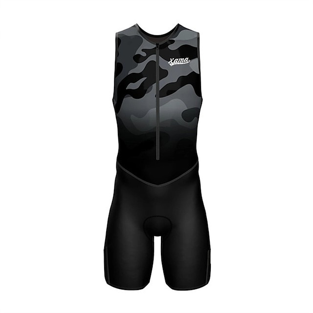  Men's Triathlon Tri Suit Sleeveless Triathlon Silver Light Yellow Dark Grey Graphic Bike Lycra Sports Graphic Clothing Apparel