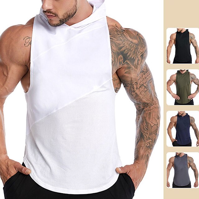  Men's Tank Top Vest Top Undershirt Sleeveless Shirt Hooded Plain Outdoor Going out Sleeveless Clothing Apparel Fashion Soak Off Muscle