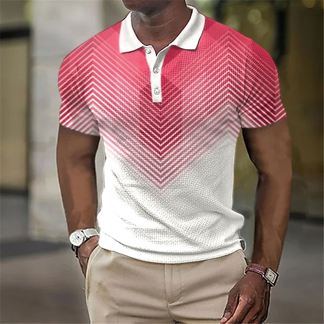  Voor heren POLO Shirt Wafel poloshirt Revers polo Polo's met knopen Golfshirt Verloop Grafische prints Geometrie Strijkijzer Blauw-Groen Wit Blozend Roze Rood blauw Buiten Straat Korte mouw Afdrukken