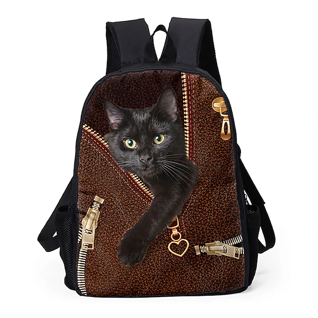 Black Cat Zipper Design Backpack – Cute 3D Animal Print School Bag for Girls, Teens, and Cat Lovers, Large Capacity Lightweight Bookbag for Daily Use Ideal for Back to School or Gifts 9