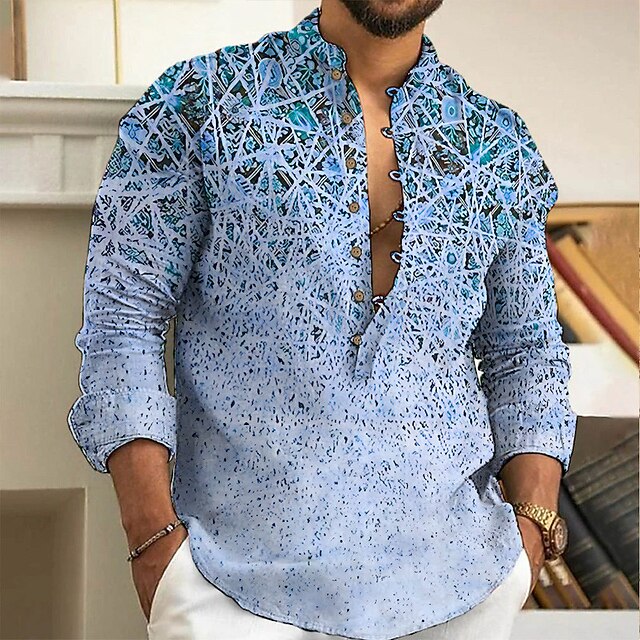 Men's Half Button Geometric Texture Collared Neck Shirt