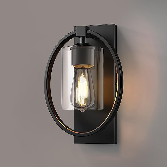  старинный стеклянный настенный светильник с кольцевым дизайном, промышленные настенные светильники с черной отделкой, встроенное настенное бра для освещения гостиной, ванной, кухни, прихожей (лампа в