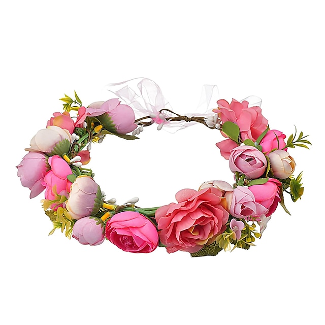  boho floral κορδέλα κορδέλα λουλούδι στέμμα στεφάνι γάμου στεφάνι μαλλιών απαλό ροζ