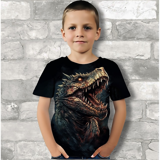  Boys 3D Graphic Animal Dinosaur T shirt Tee Short Sleeve 3D Print Summer Spring Active Sports Fashion Polyester Kids 3-12 Years Outdoor Casual Daily Regular Fit