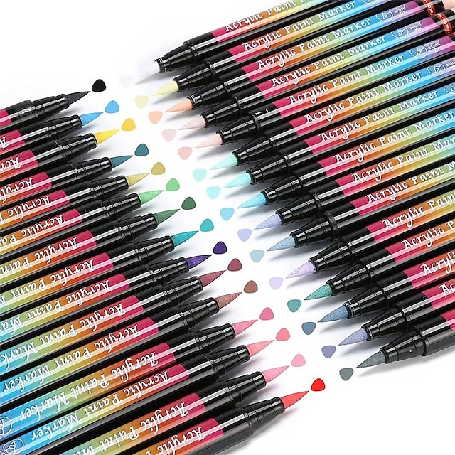  12/24/30 farge akrylmalingspenner: kunstmarkører med myk børstespiss for nybegynnere, perfekt for steinmaling, påskedekorasjoner & mer!