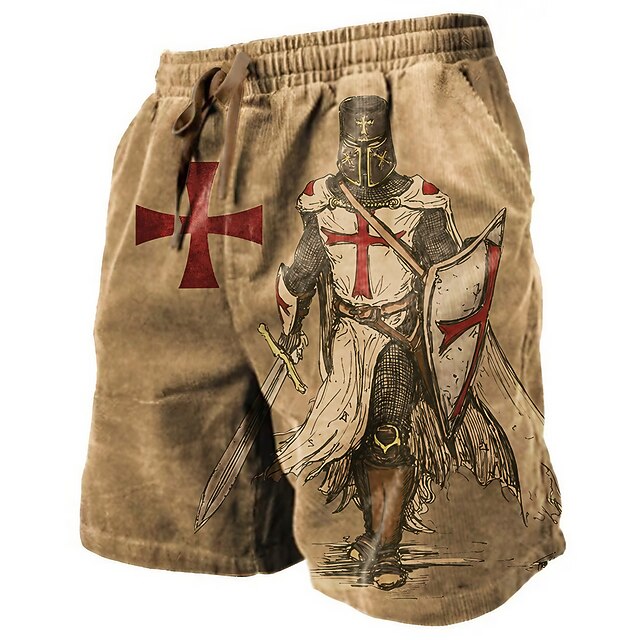 Men's Graphic Knights Templar Cross Sweat Shorts Beach Shorts Terry Shorts Mid Waist Vintage Casual Daily Holiday Streetwear Drawstring Elastic Waist 3D Print Designer Clothing Apparel2