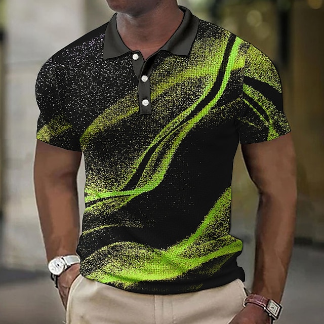  Herren Geometrisch Waffel-Poloshirts Golfshirt Kurzarm Polo-Shirts Hemden mit Kragen Business-Casual Urlaubskleidung Formelle Kleidung Festivalkleidung Knöpfe 3D-Druck Gelb Rote Blau