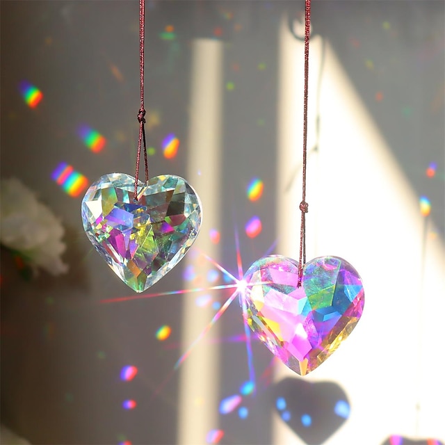  Crystal Peach Heart Prism Pendant Decoration Pendant Sun Catcher Prism Hanging Decoration Rainbow