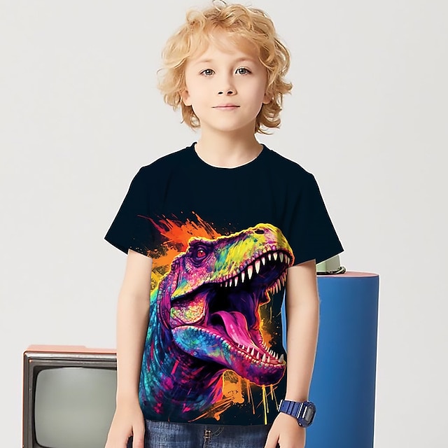  Gutt 3D Grafisk Dyr Dinosaur T skjorte T-skjorte Kortermet 3D-utskrift Sommer Vår Aktiv Sport Mote Polyester Barn 3-12 år utendørs Avslappet Daglig Normal