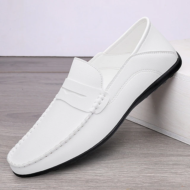 Men's White Faux Leather Loafers – Casual Slip-On Driving Shoes for Business & Summer Wear 8