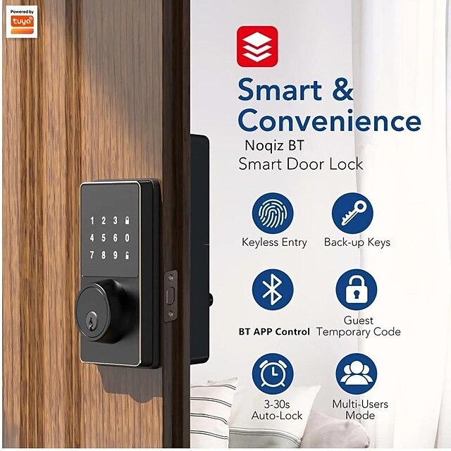  Tuya Smart Lock Smart Life Keyless Entry With Touchscreen Keypads Waterproof Grade IP54 App Unlock 50 User Codes Security Waterproof Electronic Deadbolt Lock For Front Door Home Use ORB