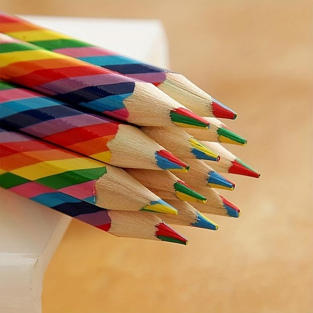  4 stks/partij (zak) leuke 4 kleur concentrische regenboog potlood voor student kinderen schilderen graffiti tekening gift art schoolbenodigdheden