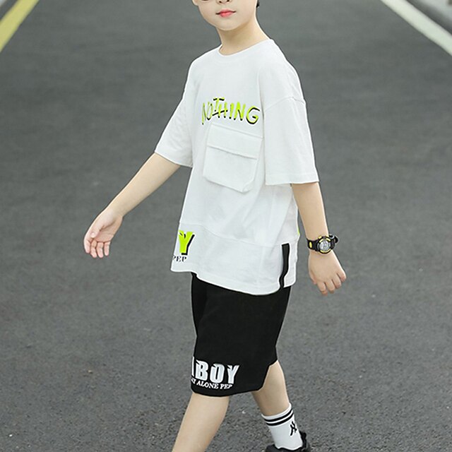 Boys Dark Pink Typographic Print T-Shirt With Denim Shorts Set