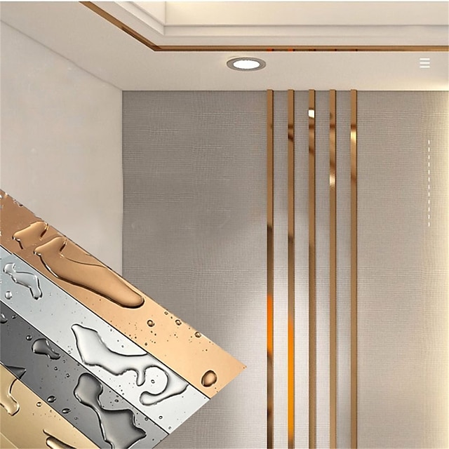 1 rulle guld vægklistermærke rustfrit stål flade dekorative linjer titanium væg loft kant strimmel spejl stue dekoration