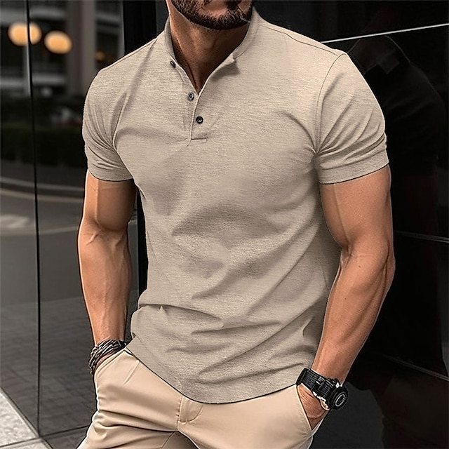  Męskie Koszulka polo Koszula golfowa Codzienny Święto Henley Krótki rękaw Moda Podstawowy Równina Klasyczny Lato Regularny Czarny Biały Wino Zieleń wojskowa Khaki Koszulka polo