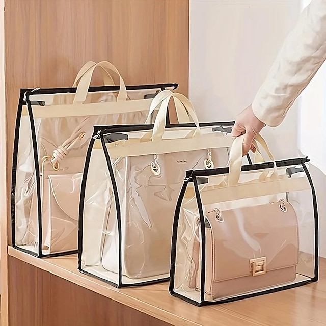  bolsa de armazenamento transparente à prova de poeira, bolsa com zíper, organizador de bolsa durável, capa de bolsa leve