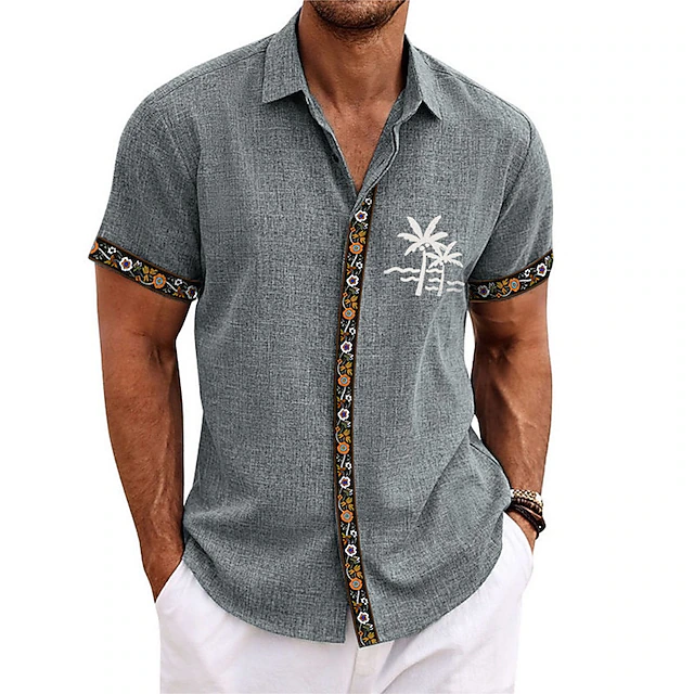 Men's Coconut Tree Tropical Plants Shirt Summer Hawaiian Shirt Aloha Shirt Short Sleeves Shirt Turndown Fashion Designer Casual Outdoor Street Casual Black Green Gray S M L4