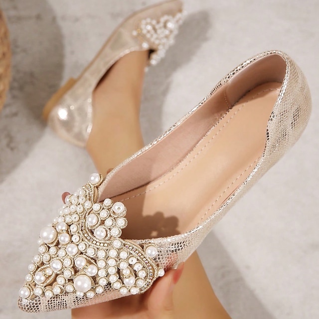  svatební boty pro nevěstu družička ženy se zavřenou špičkou špičatou špičkou meruňková černá punčocha s imitací perly křišťálový plochý podpatek svatební hostina valentýn elegantní klasika