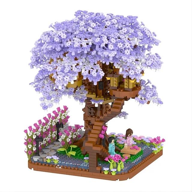  Geschenke zum Frauentag Bauen Sie ein magisches lila Sakura-Baumhaus mit Kirschblüten-Modellbauklötzen – DIY-Spielzeug für Kinder! Halloween/Erntedankfest/Festival-Geschenk, Muttertagsgeschenke für