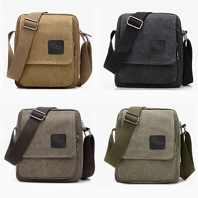 Men's Canvas Crossbody Messenger Bag Durable Small Shoulder Bag with Adjustable Strap for