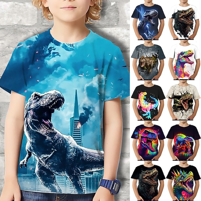  Jungen 3D Graphic Tier Dinosaurier T-Shirt Kurzarm 3D-Druck Sommer Frühling Aktiv Sport Modisch Polyester kinderkleidung 3-12 Jahre Outdoor Casual Täglich Regular Fit