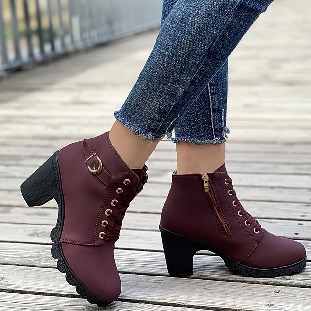 Women's Black Chunky Heel Ankle Boots with LaceUp Design Trendy and