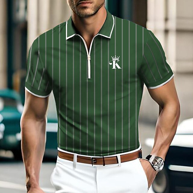 Men's Polo Shirt Lapel Polo Zip Polo Golf Shirt Striped Graphic Prints ...