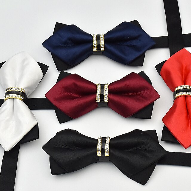 Men's Bow Tie Neckties Bowtie Pre-Tied Adjustable Rhinestones Bow Plain ...