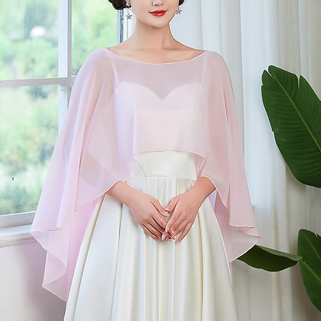  Women's Wrap Cape Vintage Elegant Sleeveless Polyester Wedding Wraps With Pure Color For Wedding Summer