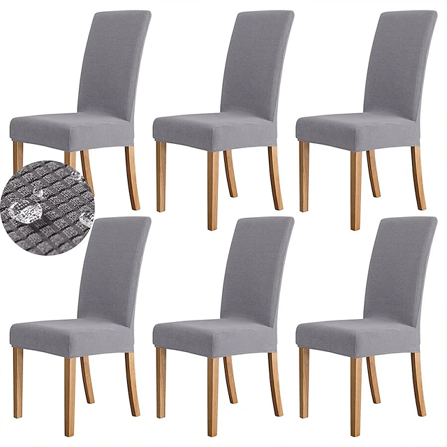 6 Pcs Water Rissistant Dining Chair Covers Burgundy , Stretch Chair Cover, Jacquard Spandex Chair Protector Covers Seat Slipcover with Elastic Band for Dining Room,Wedding 23