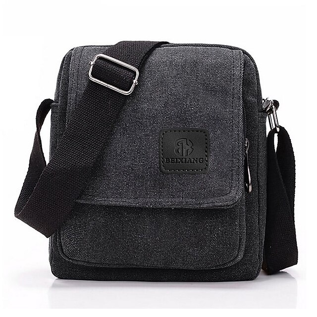 Men's Canvas Crossbody Messenger Bag Durable Small Shoulder Bag with Adjustable Strap for