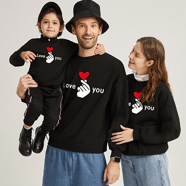  Family Tops Sweatshirt Cotton Letter Daily Print Black Red Long Sleeve Mommy And Me Outfits Active Matching Outfits
