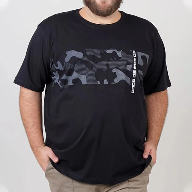 Men's Plus Size Big Tall T shirt Tee Tee Crewneck Black White Navy Blue Short Sleeves Outdoor Going out Print Letter Camo / Camouflage Clothing Apparel Cotton Blend Streetwear Stylish Casual 6