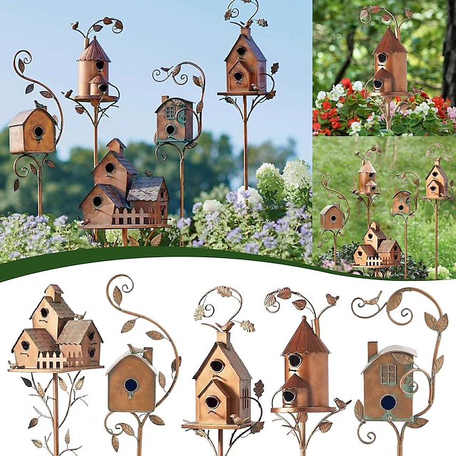 Garden Stakes Metal Decor with Pole Outdoor Stake for Patio Backyard Patio Outdoor Garden Decoration and Birdhouse Lovers Courtyard Backyard (2CM Hole) 15