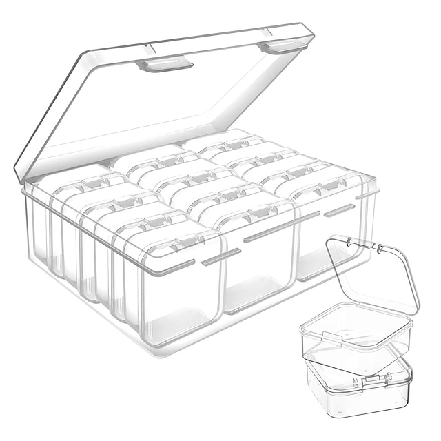  Mini cutii de depozitare din plastic transparent de 12 buc: perfecte pentru obiecte mici, bijuterii, feronerie, meșteșuguri artistice!