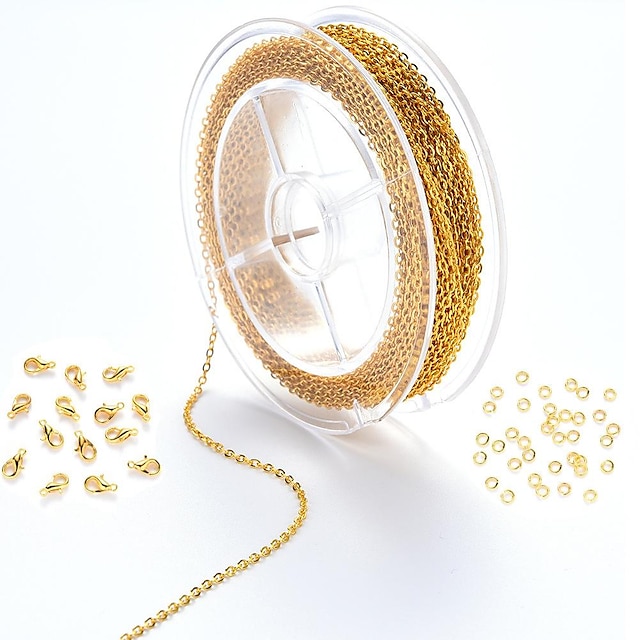  Gold Chain for Jewelry Making, Thin Dainty Cable Chain with 20 Lobster Clasp 50 Jump Rings for Necklace Bracelet Making Bulk Gold Plated Brass Chain Spool for Craft DIY Jewelry Making