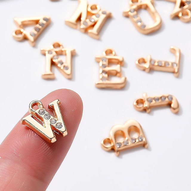  strass letras alfabeto jóias encantos, alfabeto banhado a ouro abc cristal pendentes encantos iniciais pulseiras contas pingente para pulseira diy colar fabricação de jóias